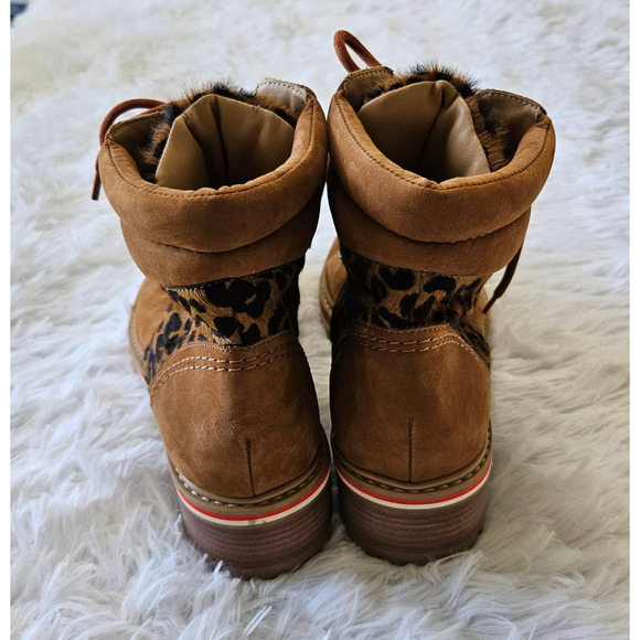 Schutz Sz 9.5 Keida Leopard Print Calf Hair Edgy Lace Up Combat Style Boots - Picture 6 of 10